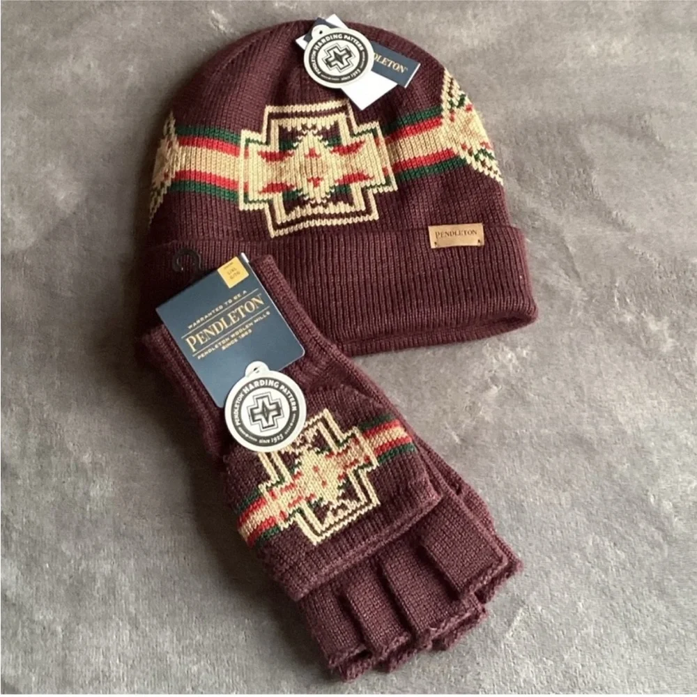 NEW Pendleton Convertible Fingerless Mittens Gloves Iconic Harding Maroon L/XL